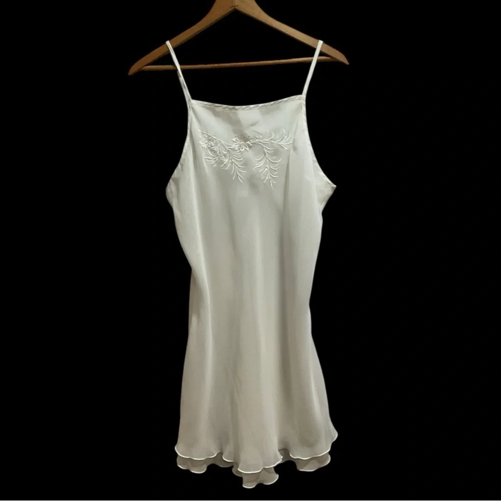 🔥‎ Sheer Vintage Slip Dress 👀 White Embroidered Mesh Lingerie Size L